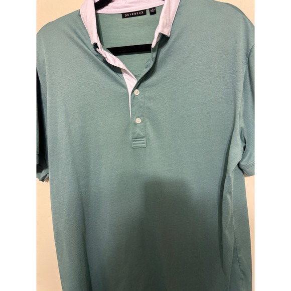 Devereux‎ Mens Polo Shirt Large Golf Athletic Teal White Trim - Picture 5 of 5